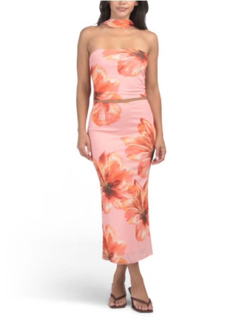 Thirty Thirty Brand- Floral Pink Two Piece Set. Tube top and midi Skirt